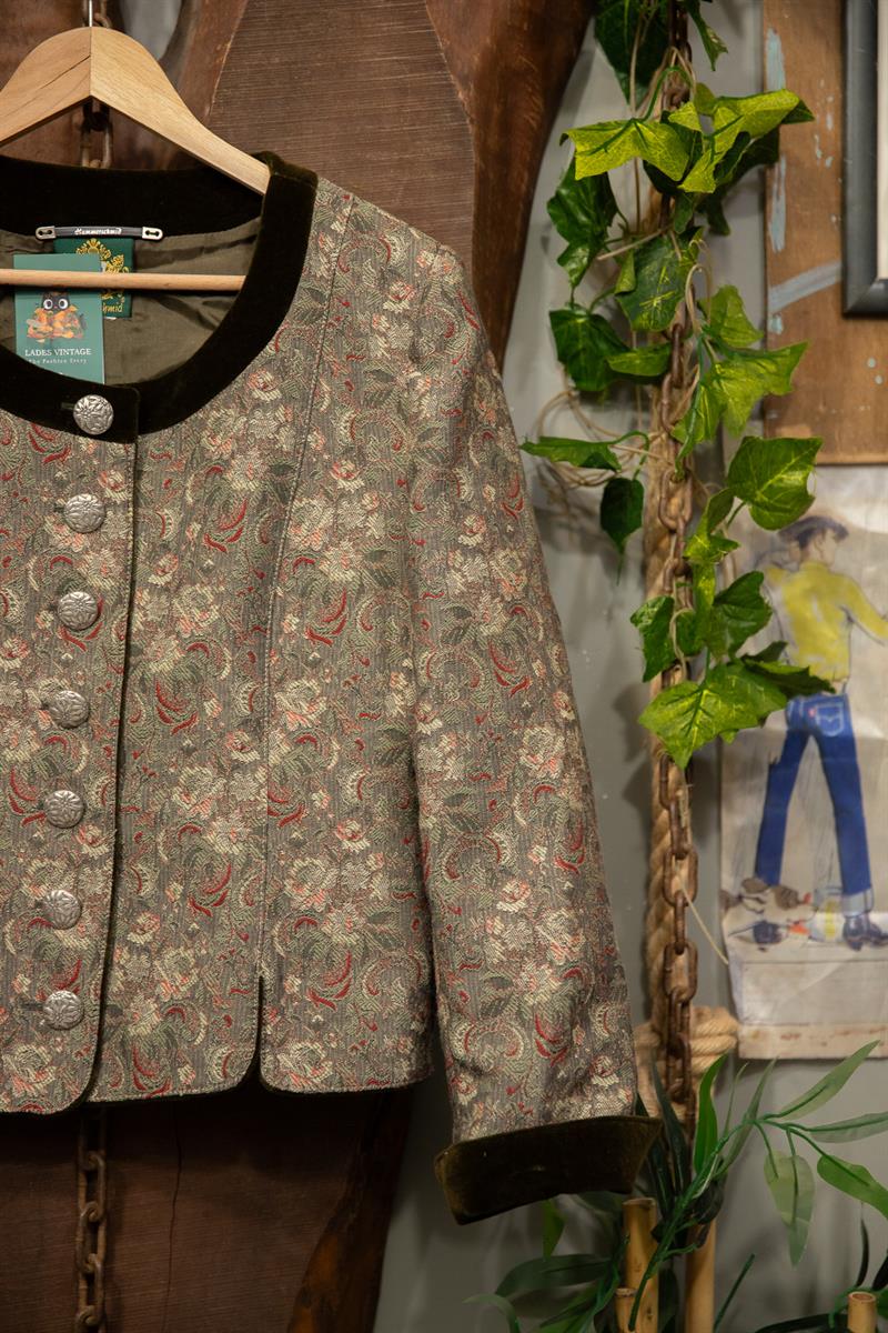 80s Green Velvet Crop Ceket