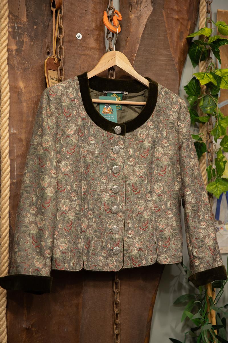 80s Green Velvet Crop Ceket