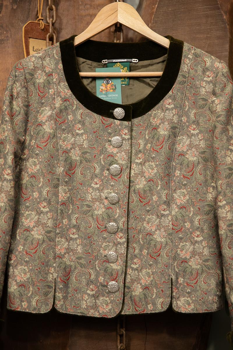 80s Green Velvet Crop Ceket