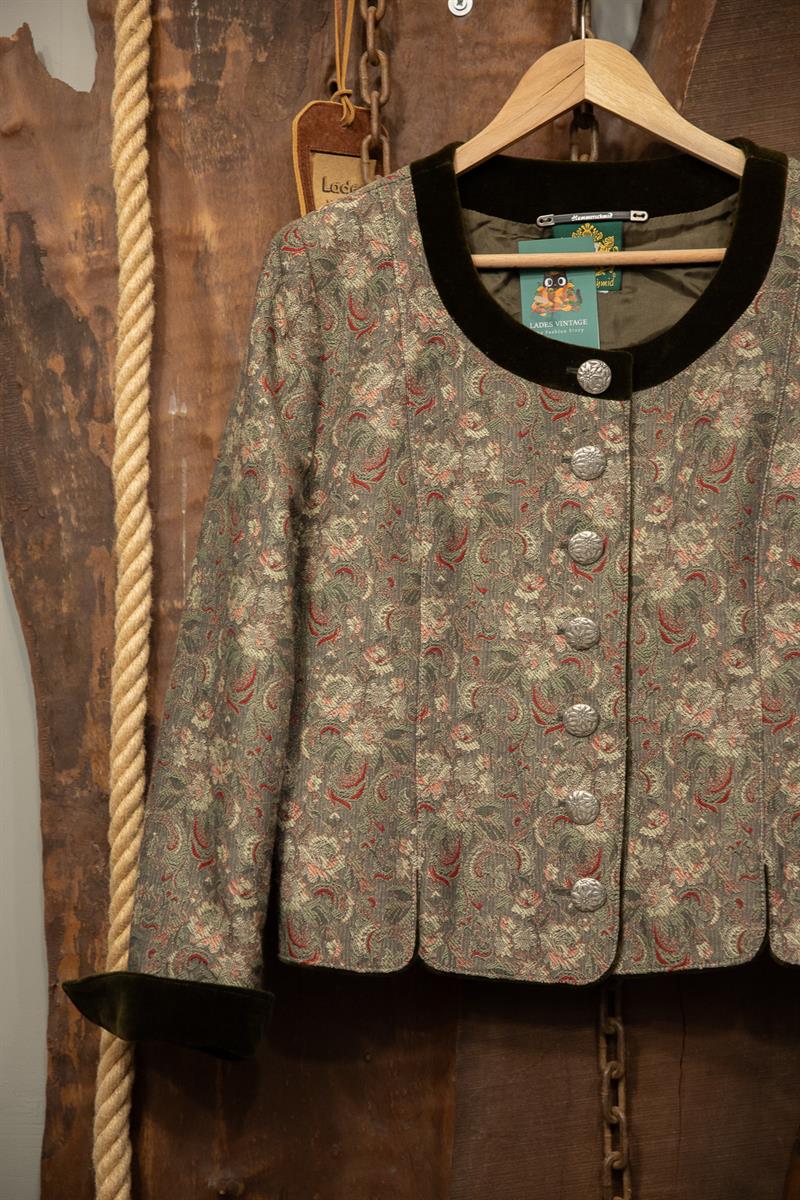 80s Green Velvet Crop Ceket