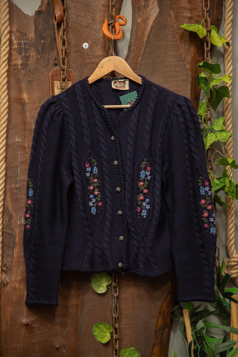 80s Hand-Kinitted Navy Örme Hırka