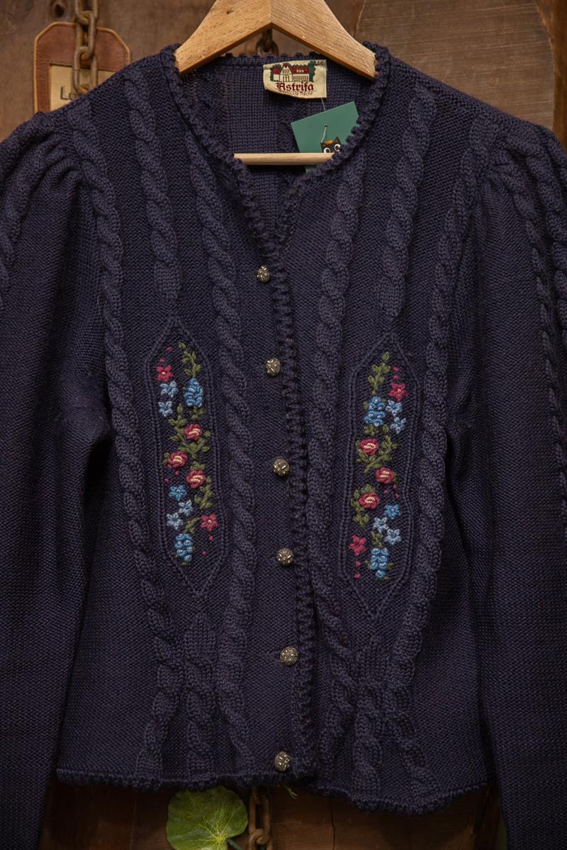 80s Hand-Kinitted Navy Örme Hırka