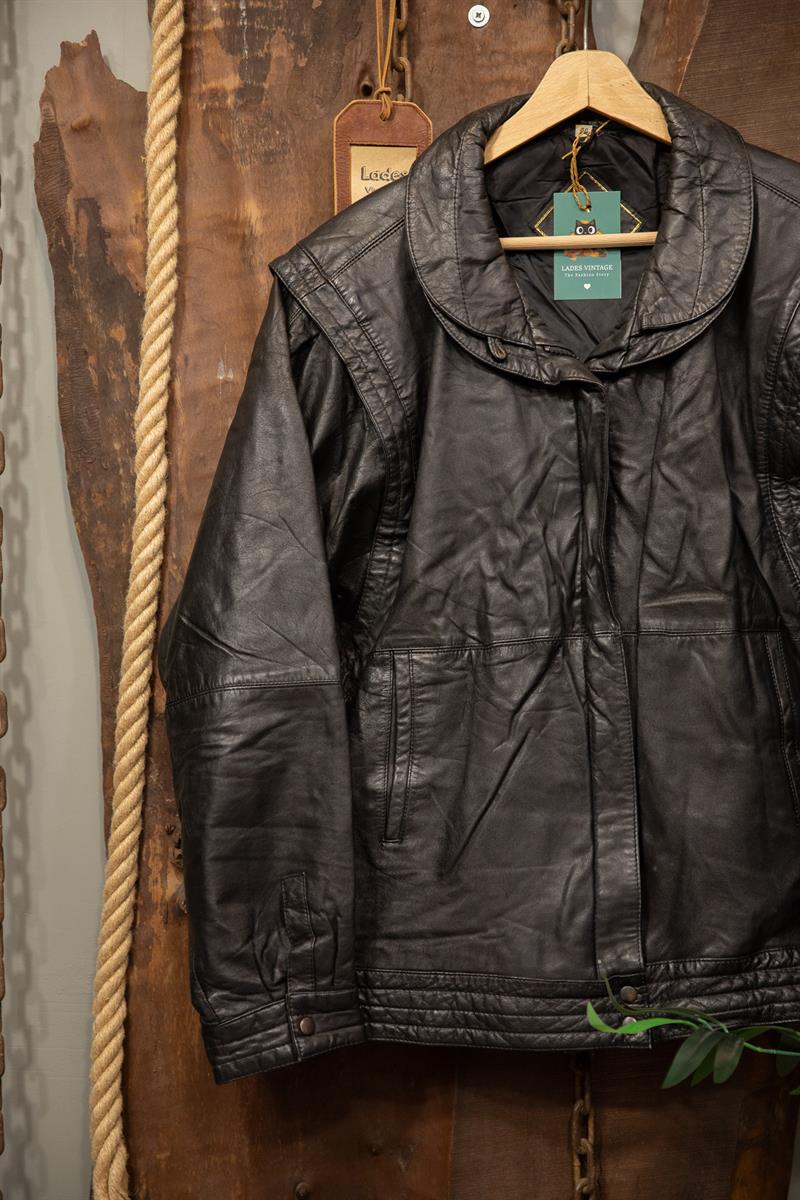 80s Oversize Bomber Balon Kol Deri Ceket