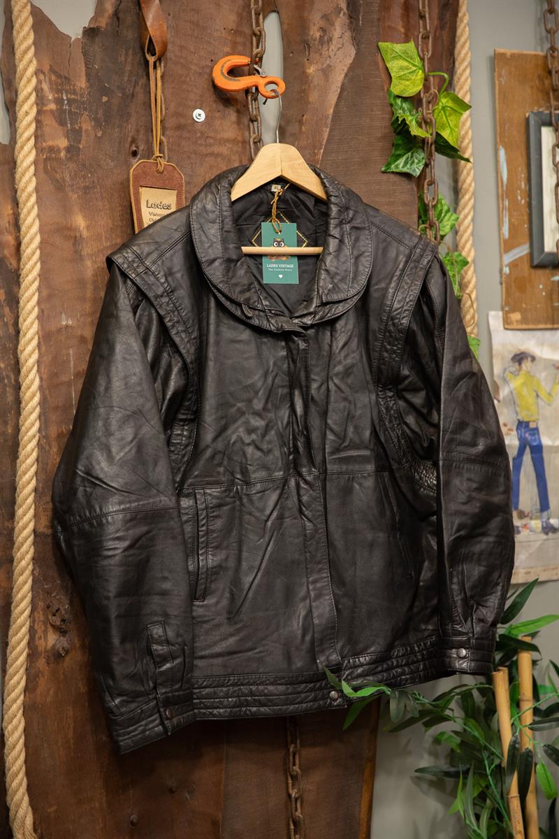 80s Oversize Bomber Balon Kol Deri Ceket