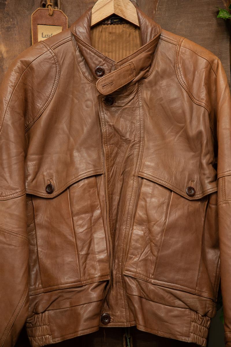 80s Oversize Brown Bomber Deri Ceket