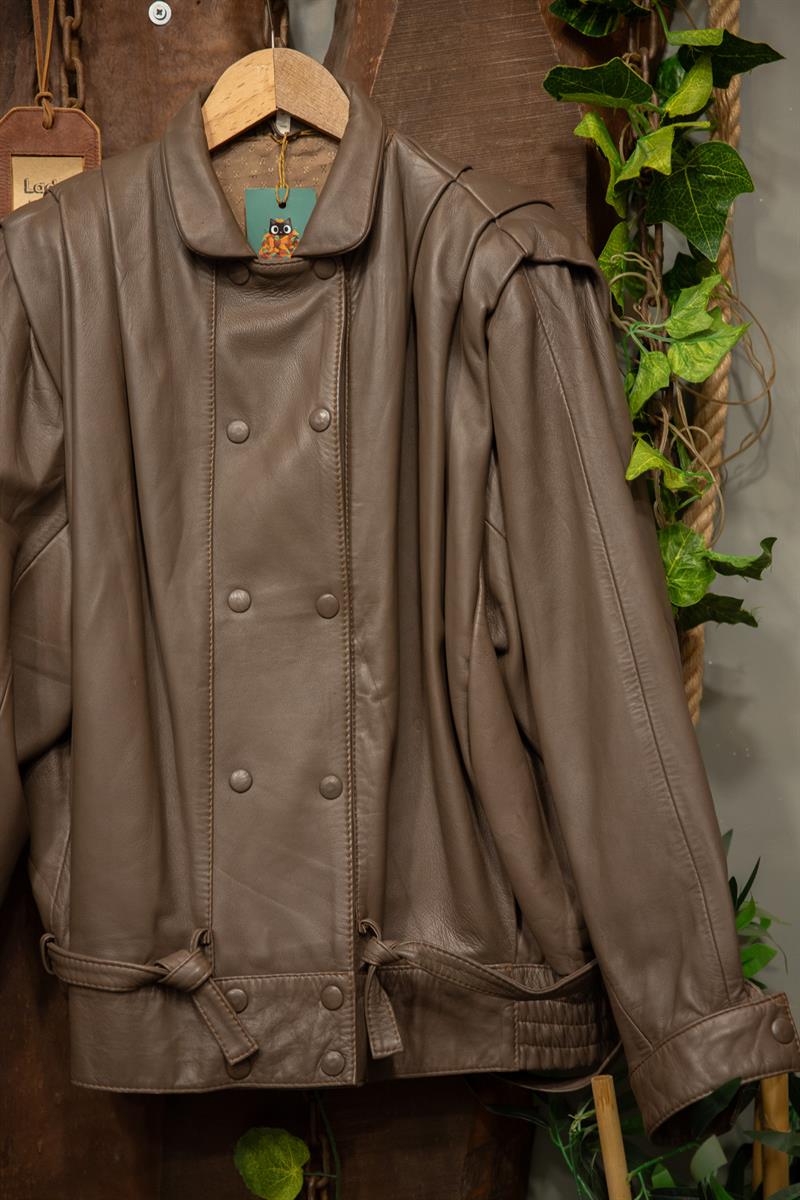 80s Oversize Çift Düğmeli Deri Ceket