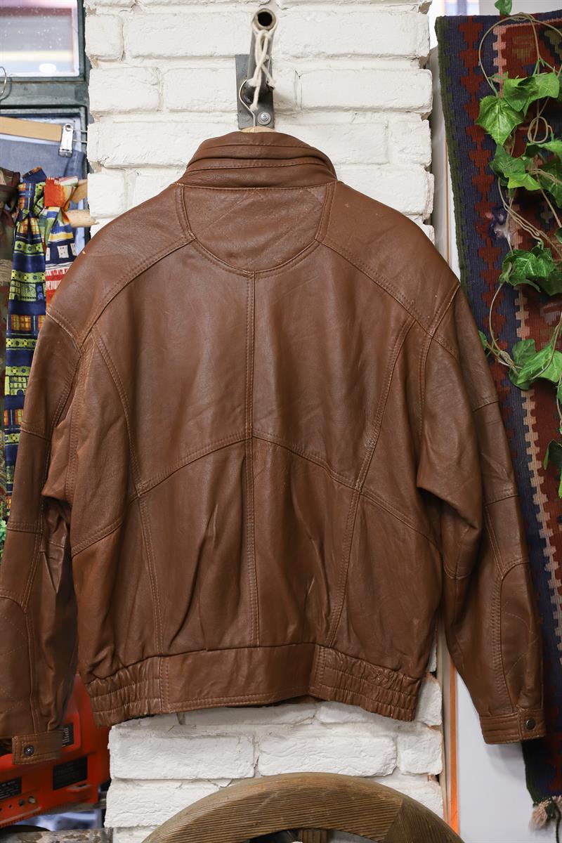 80s Oversize Classic Brown Deri Ceket