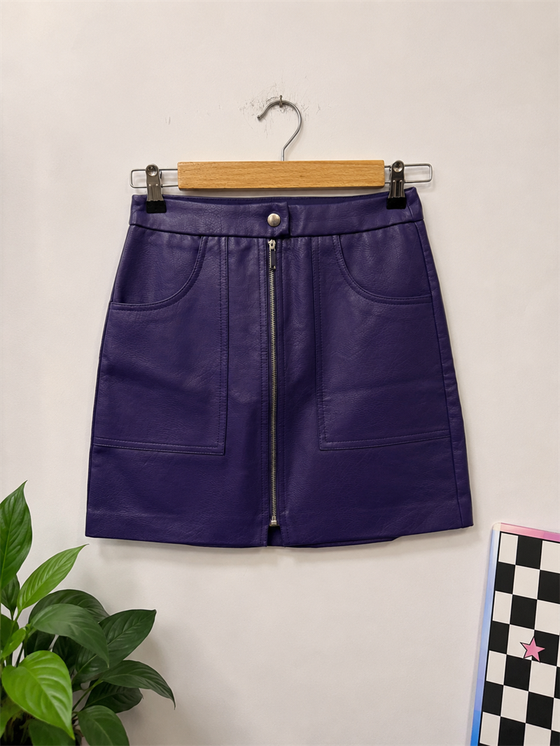 80s Purple Vegan Deri Etek
