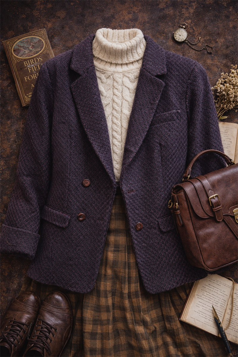 80s Purple Wool Kaşe Ceket