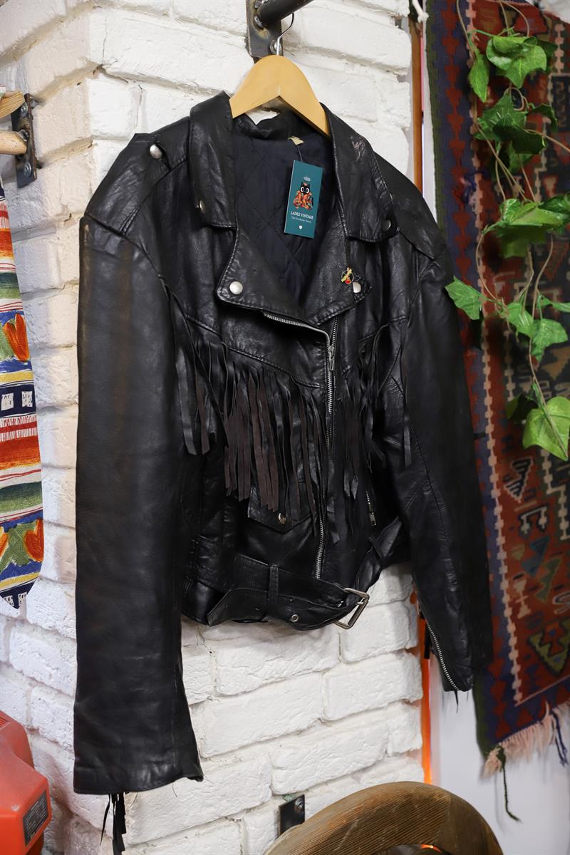 80s Rock Western Püsküllü Deri Ceket