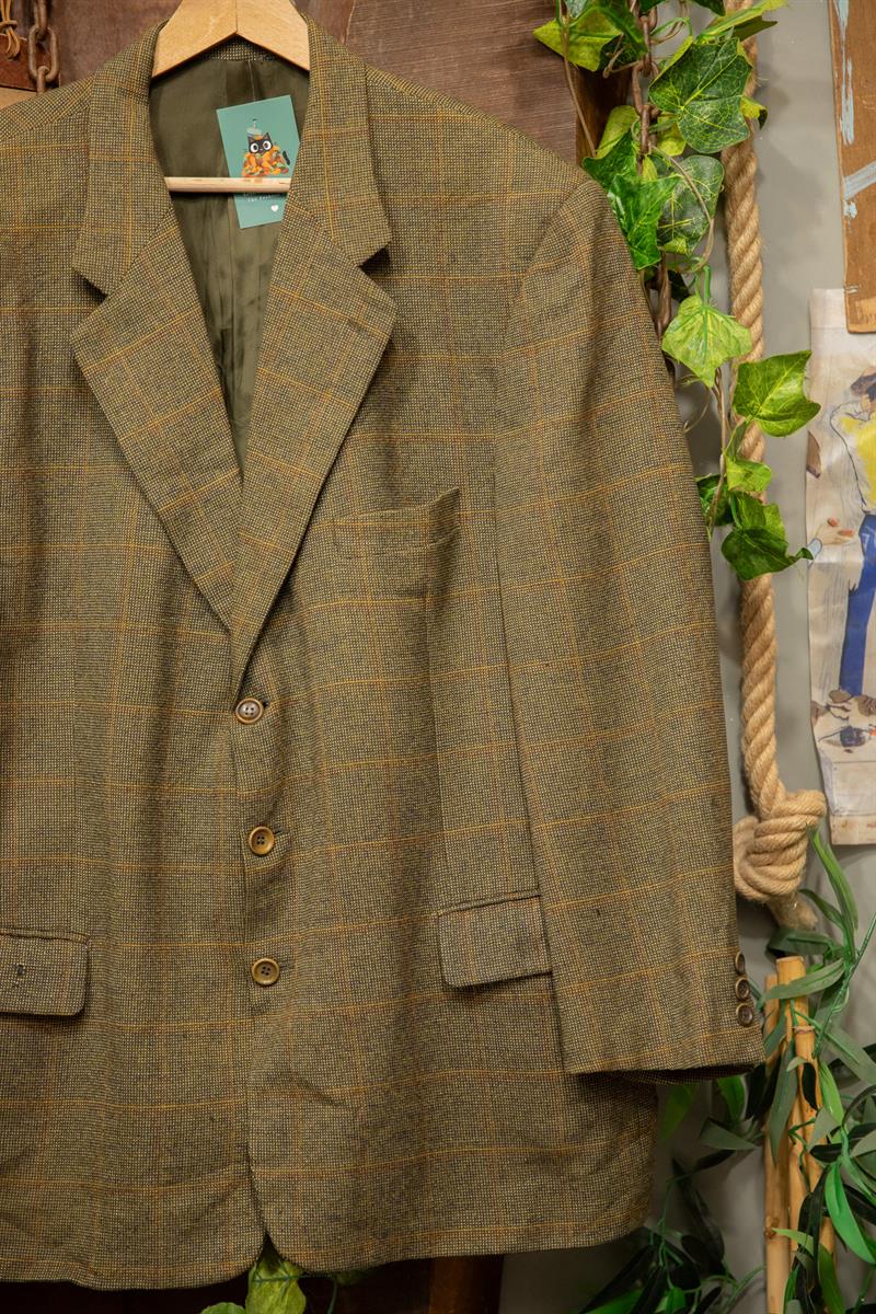 80s Tweed Oversize Green Wool Ceket