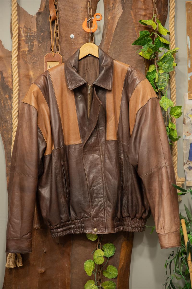 80s Two-Tone Brown Bomber Deri Ceket