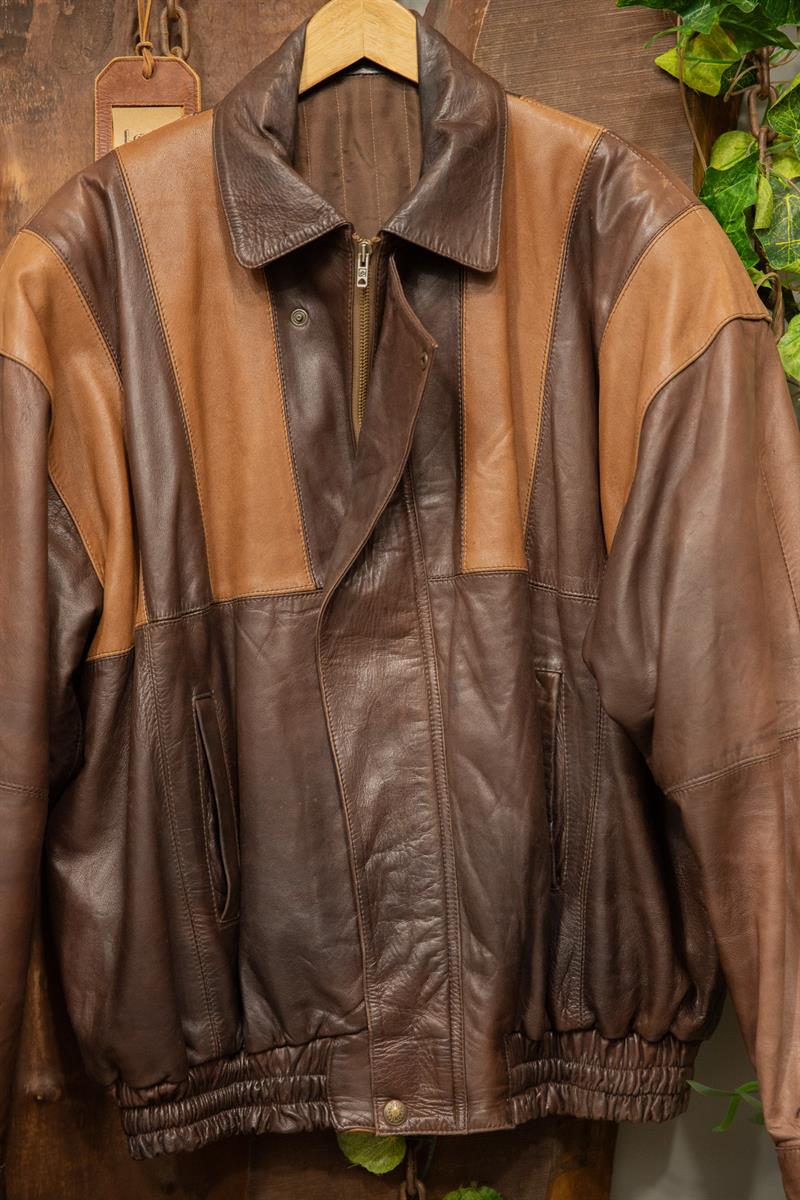 80s Two-Tone Brown Bomber Deri Ceket