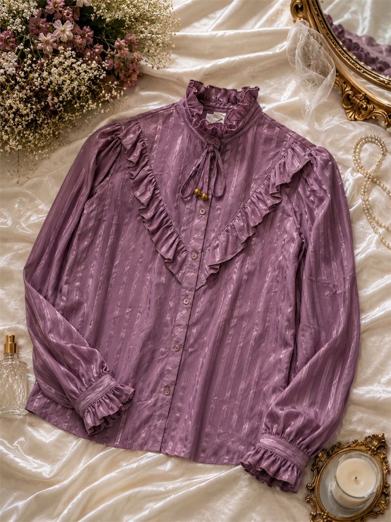 80s Victorian Fırfırlı Lila Gömlek
