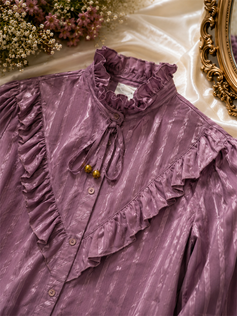 80s Victorian Fırfırlı Lila Gömlek