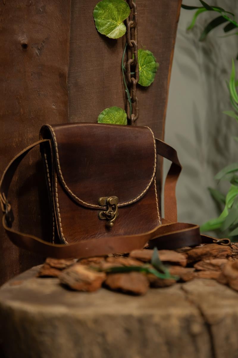80s Western Dark Brown Deri Çanta