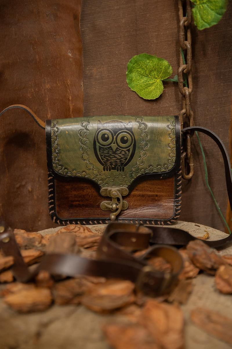 80s Western Owl Deri Çanta
