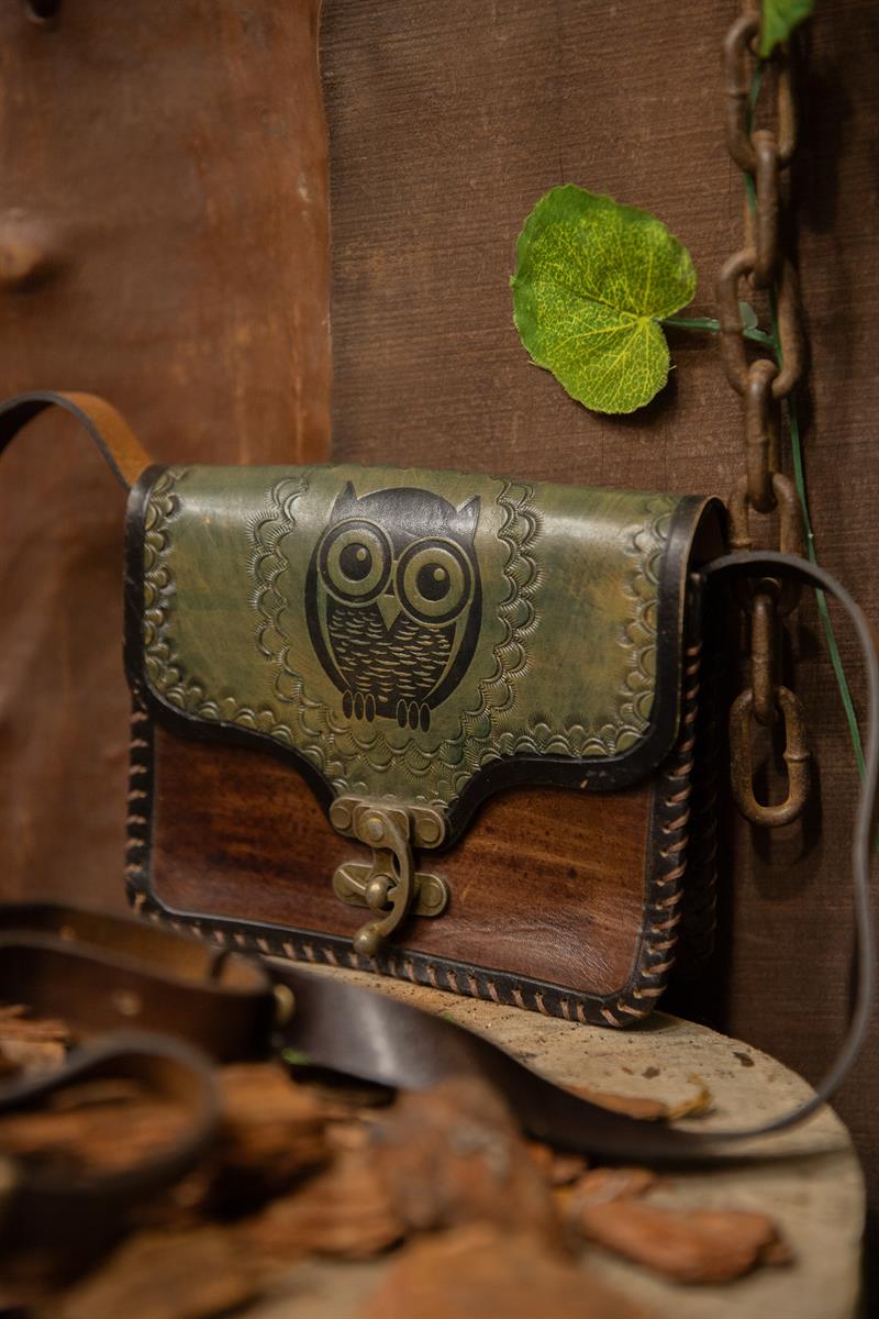 80s Western Owl Deri Çanta