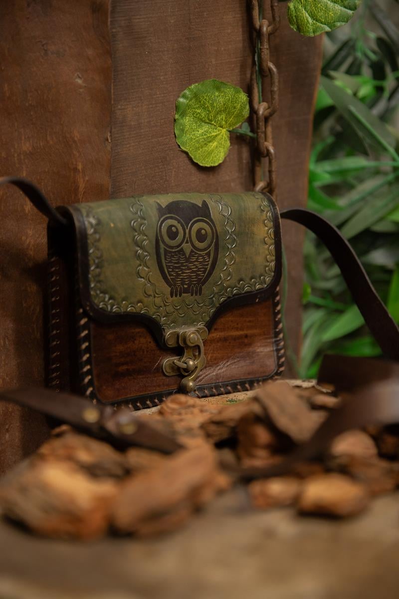 80s Western Owl Deri Çanta