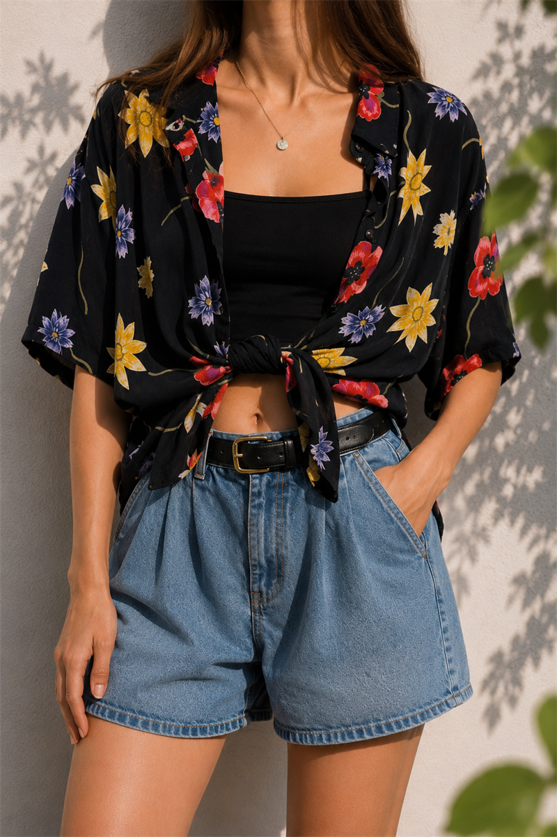 80s/90s %100 Viskon Floral Gömlek