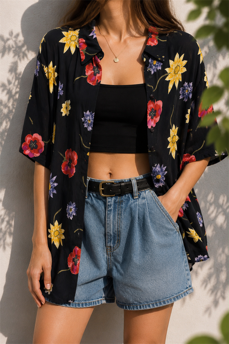 80s/90s %100 Viskon Floral Gömlek
