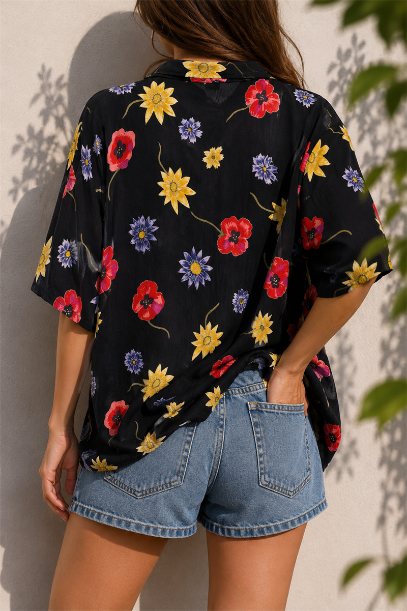 80s/90s %100 Viskon Floral Gömlek