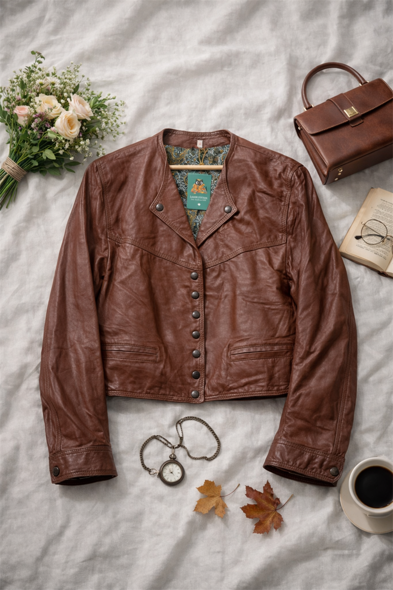 80s/90s Acı Kahve Crop Deri Ceket