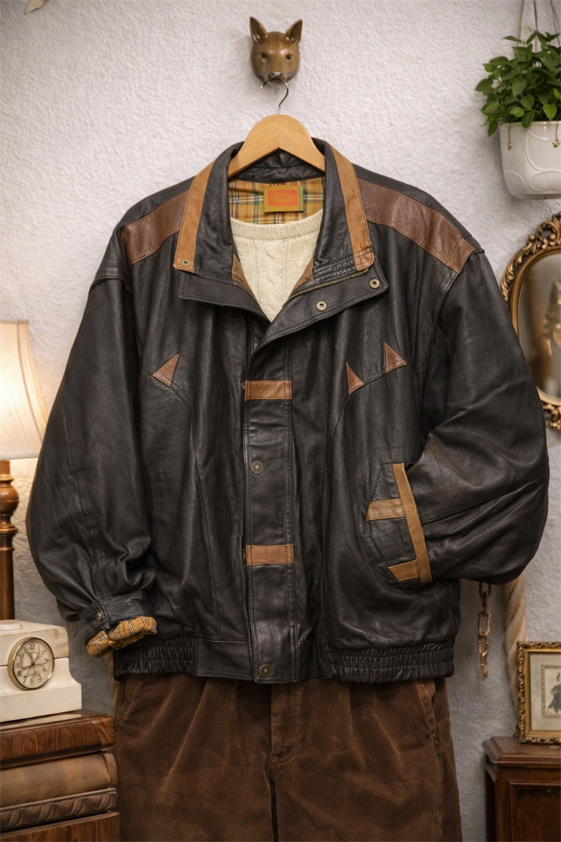 80s/90s Black&Brown Bomber Deri Ceket