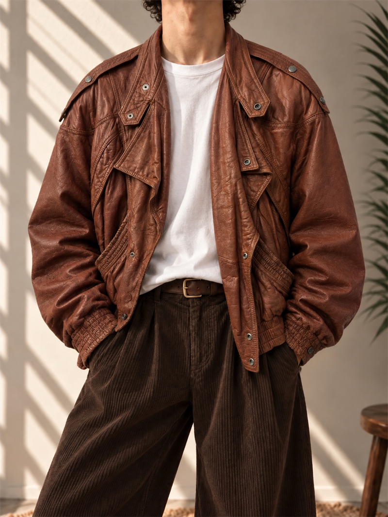 80s/90s Brown Bomber Deri Ceket