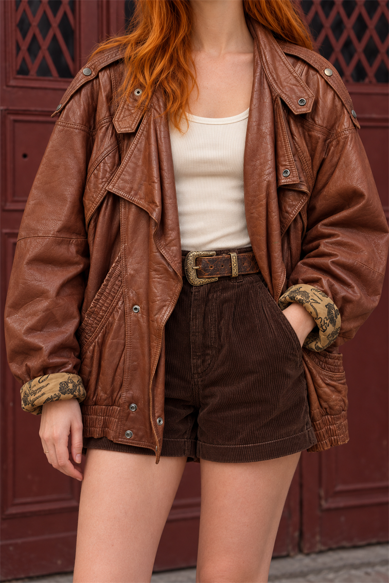 80s/90s Brown Bomber Deri Ceket