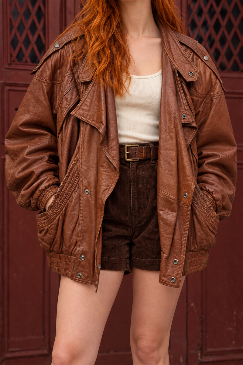 80s/90s Brown Bomber Deri Ceket