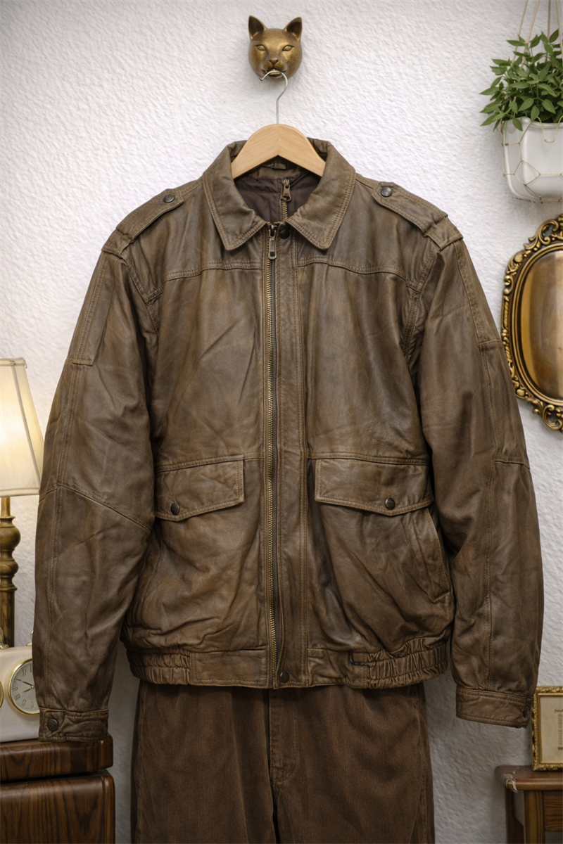 80s/90s Brown Pilot Deri Ceket