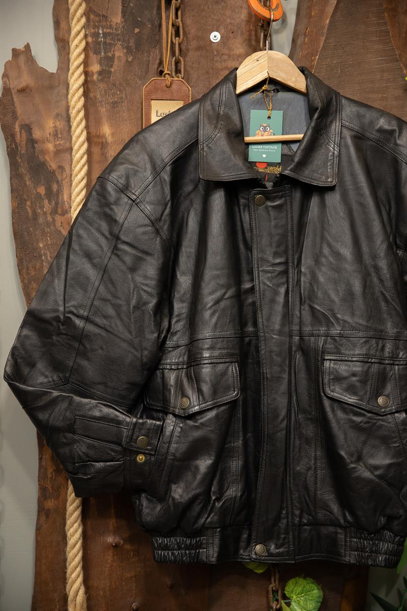 80s/90s Classic Black Bomber Deri Ceket