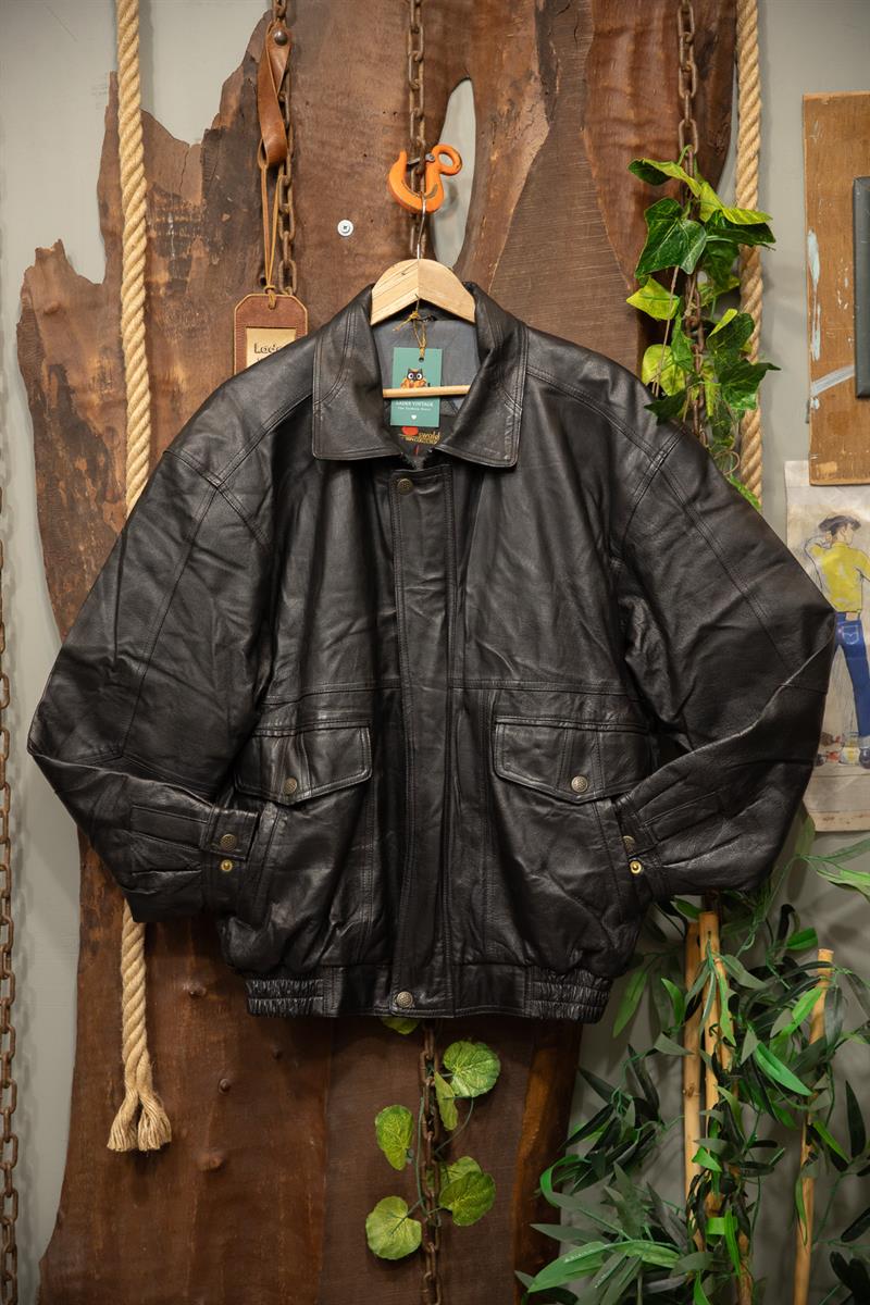 80s/90s Classic Black Bomber Deri Ceket
