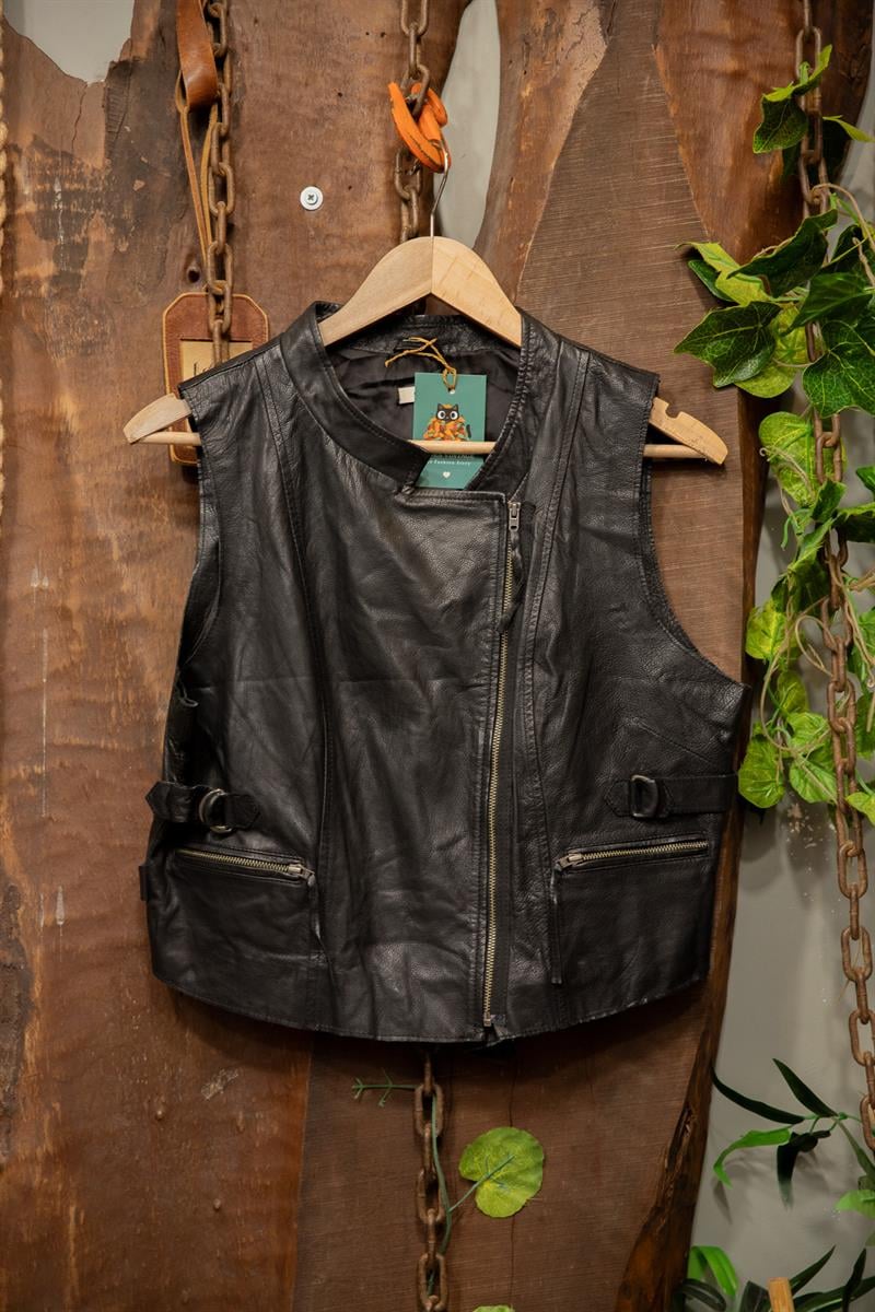 80s/90s Cropped Biker Deri Yelek
