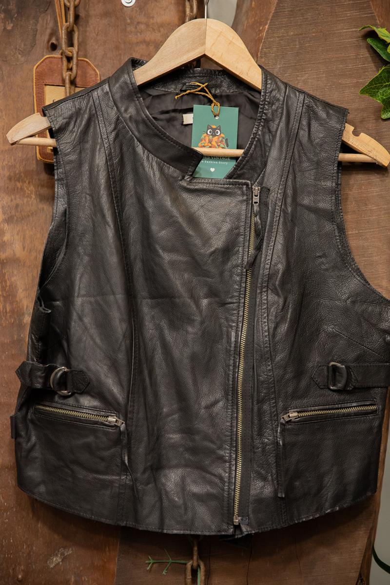 80s/90s Cropped Biker Deri Yelek