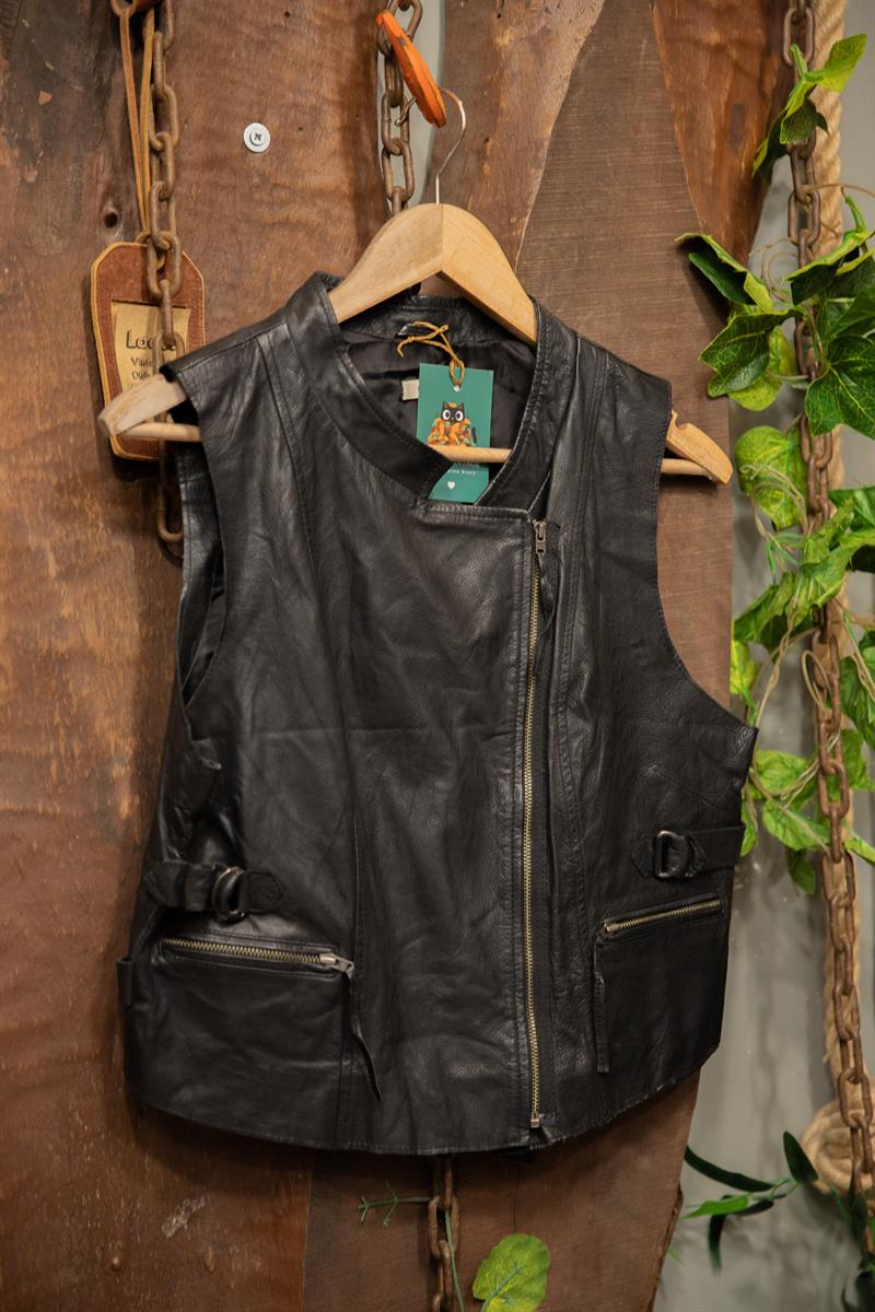 80s/90s Cropped Biker Deri Yelek