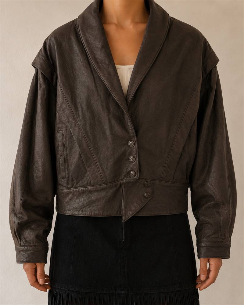 80s/90s Cropped Oversize Deri Ceket