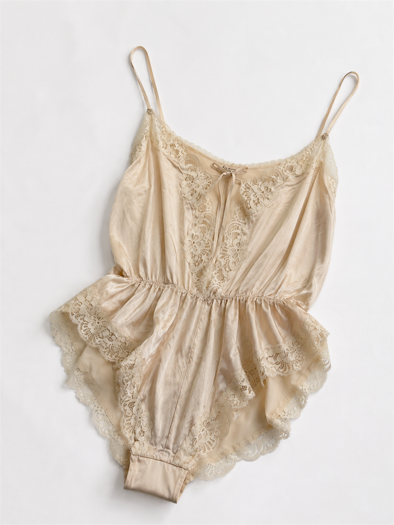 80s/90s Ekru Saten Dantelli Body