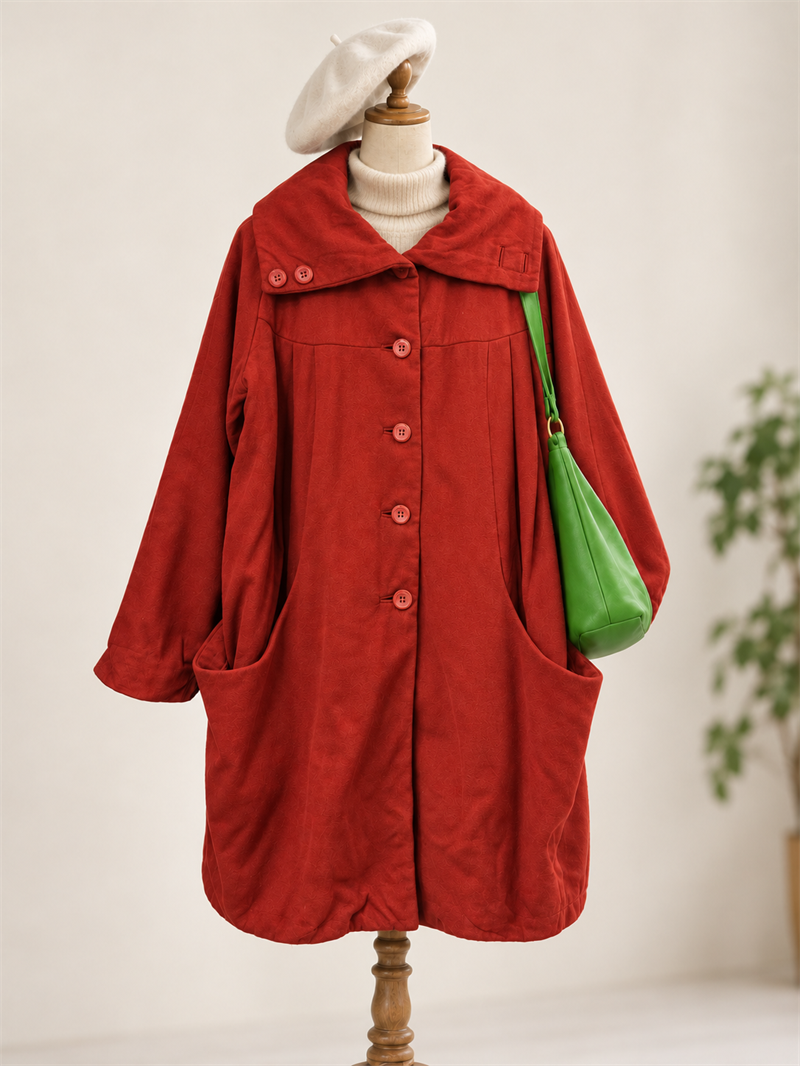 80s/90s Gebiş Yaka Pile Detay Wool Kaban