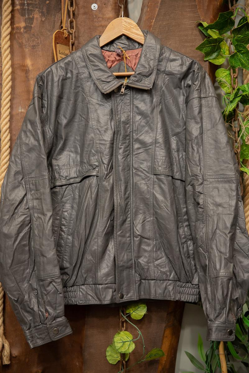 80s/90s Grey Bomber Deri Ceket