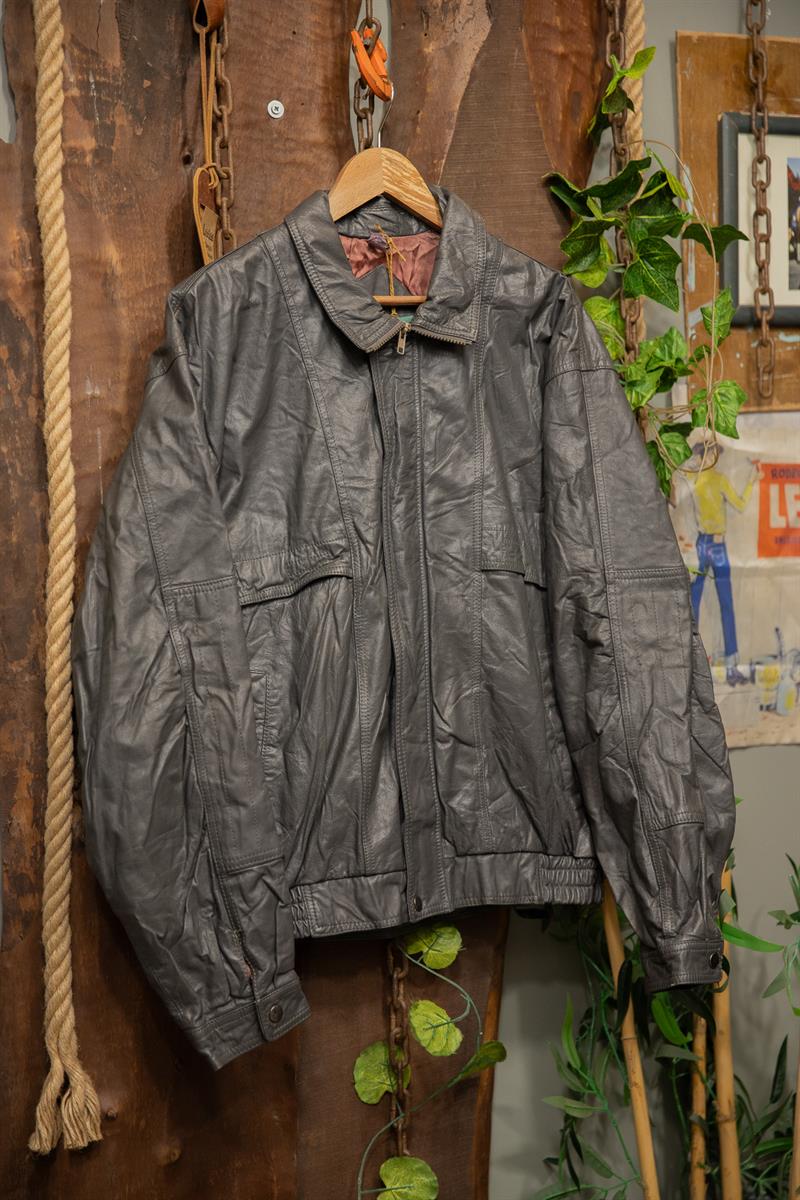 80s/90s Grey Bomber Deri Ceket