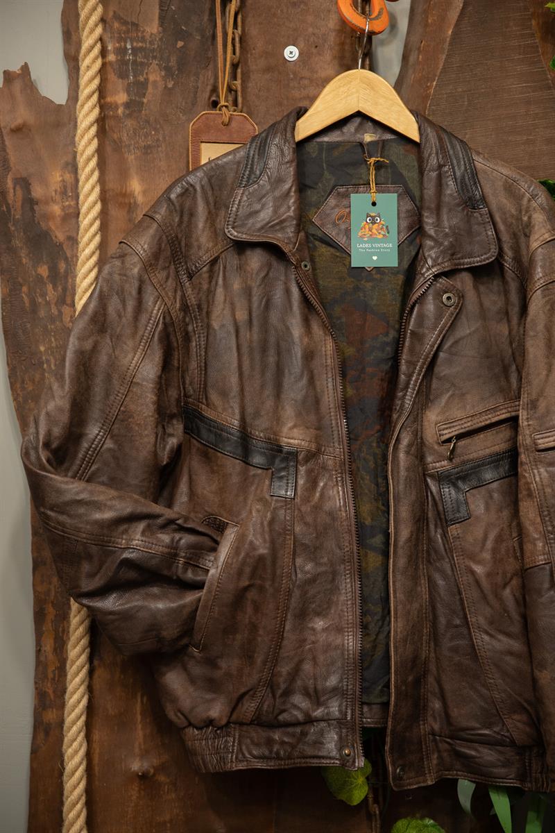 80s/90s Kahve Bomber Deri Ceket