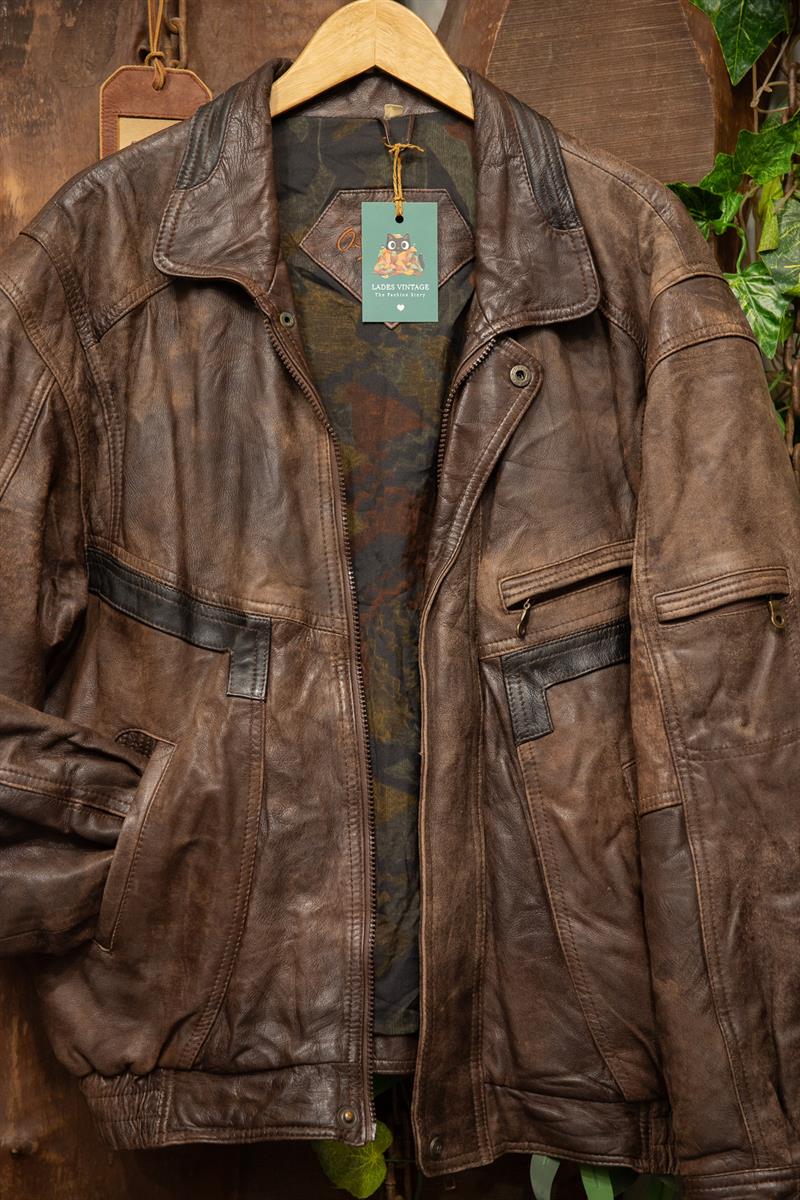 80s/90s Kahve Bomber Deri Ceket