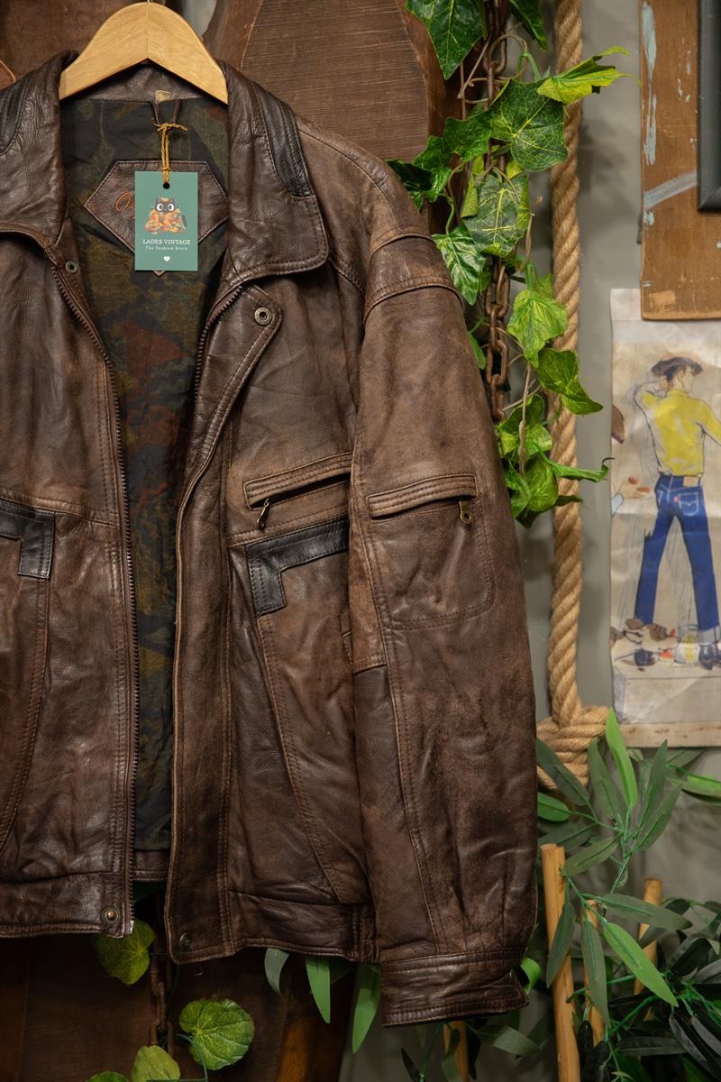80s/90s Kahve Bomber Deri Ceket