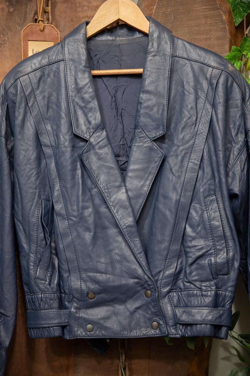 80s/90s Navy Blue Bomber Deri Ceket
