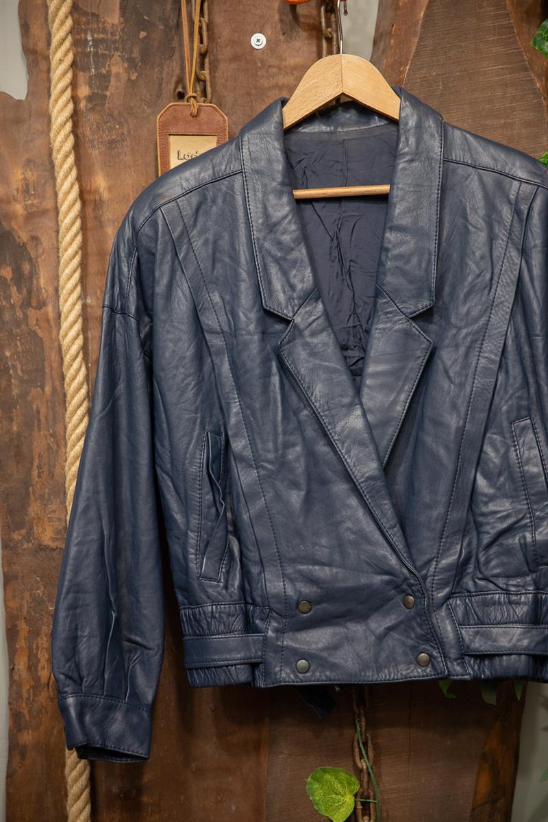 80s/90s Navy Blue Bomber Deri Ceket