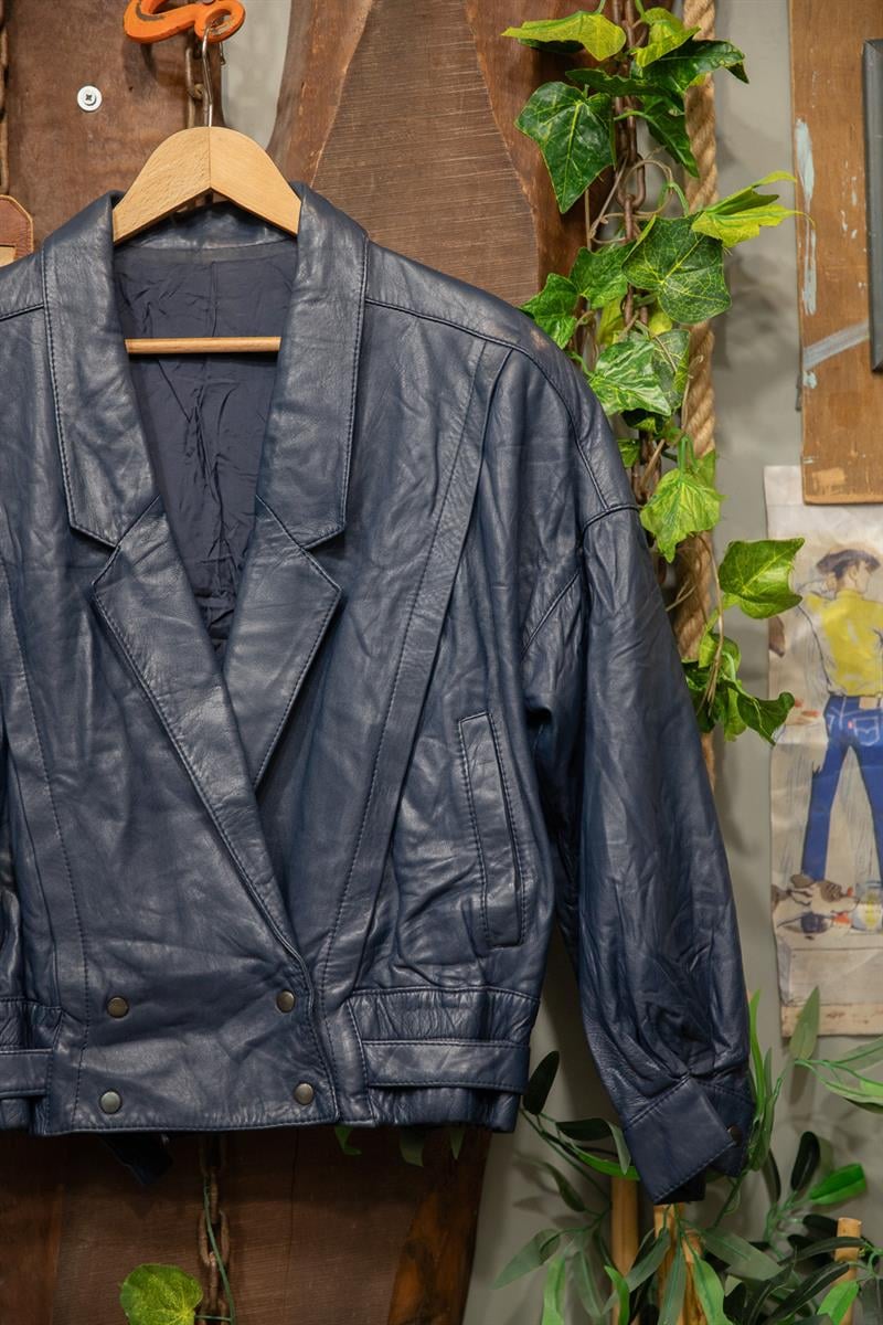 80s/90s Navy Blue Bomber Deri Ceket