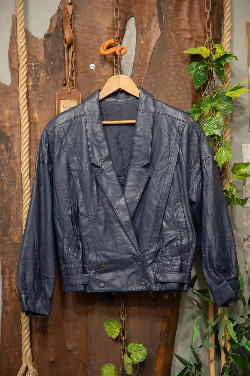 80s/90s Navy Blue Bomber Deri Ceket