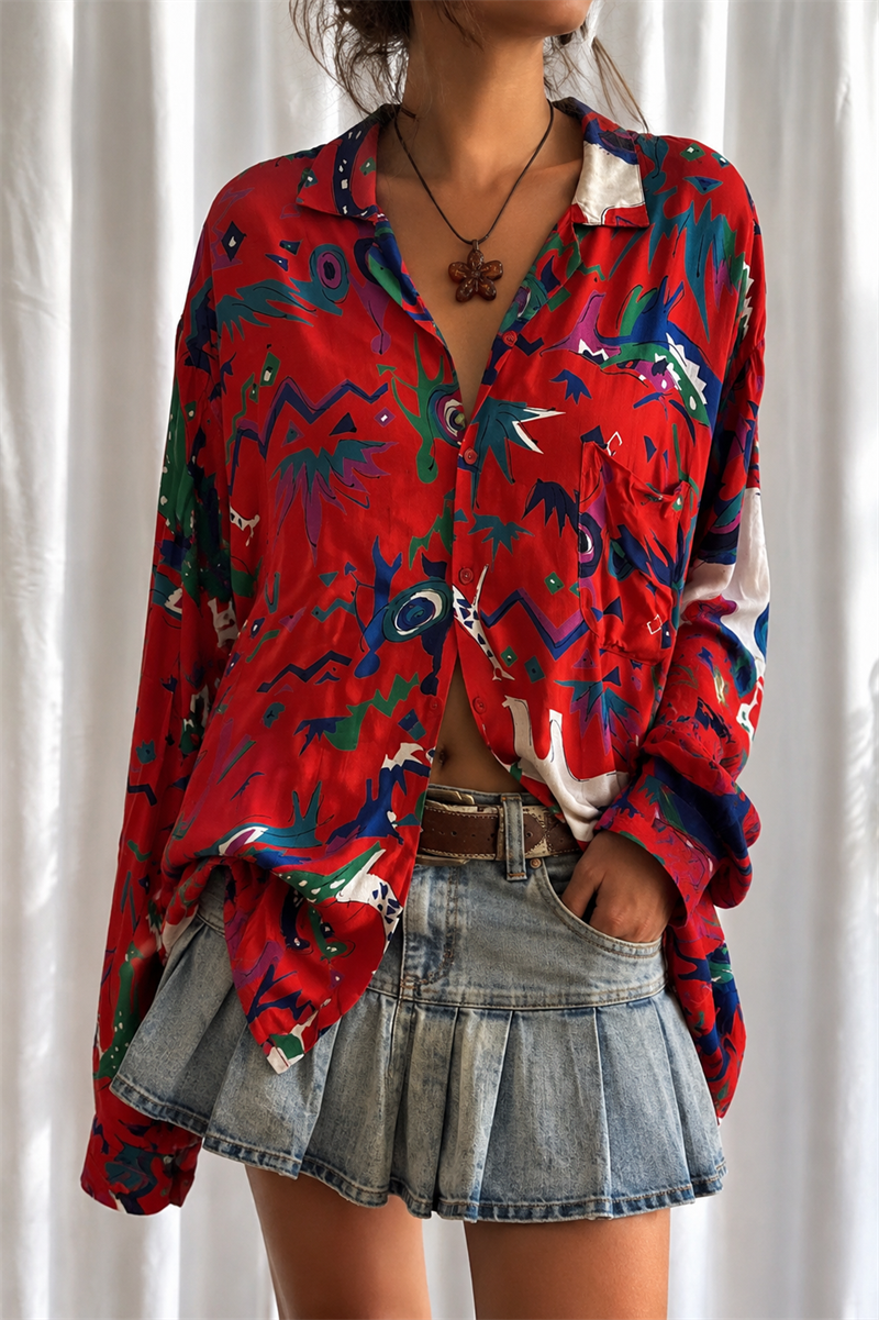 80s/90s Party Style Çiçekli Gömlek